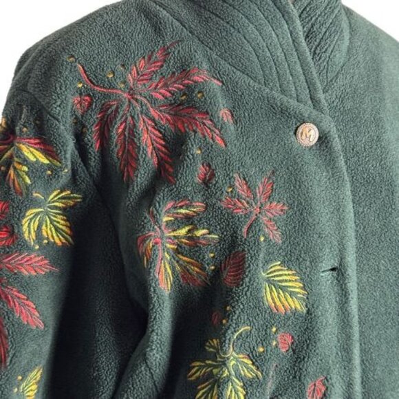 Bob Mackie Wearable Art Green Autumn Leaf Velour Shacket Coat Women's SZ LG - Picture 4 of 9